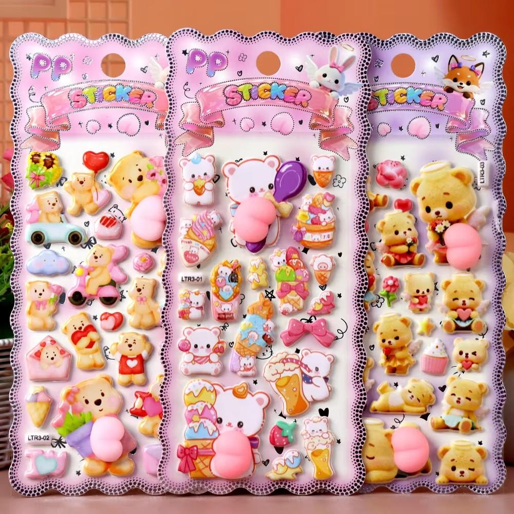 12pcs Cartoon Sticker 3D Puffy Squishy Stress Relief Rabbit Capybara Bear For Phone Case Laptop Decoration Journal Diy Collage