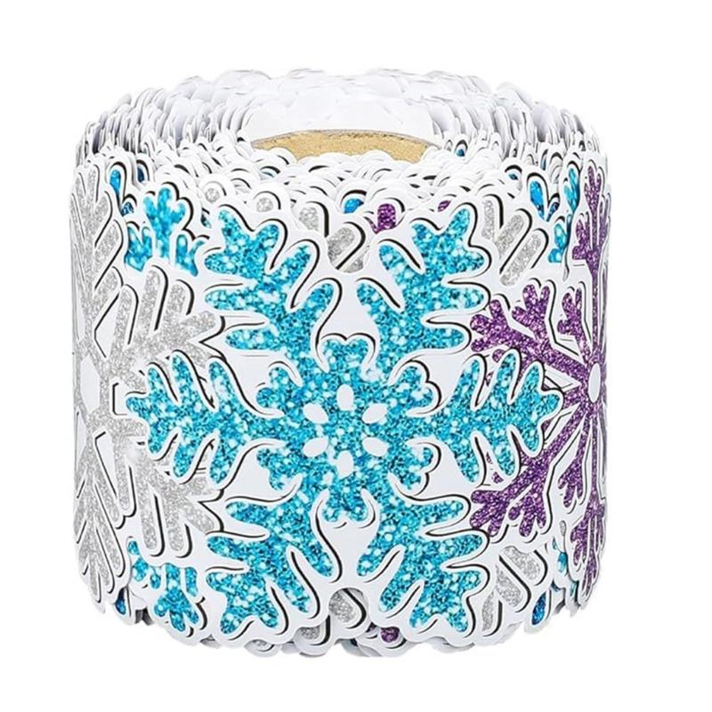 W89C Snowflake Bulletin Board Boarder Scalloped Border Trims for School Decoration