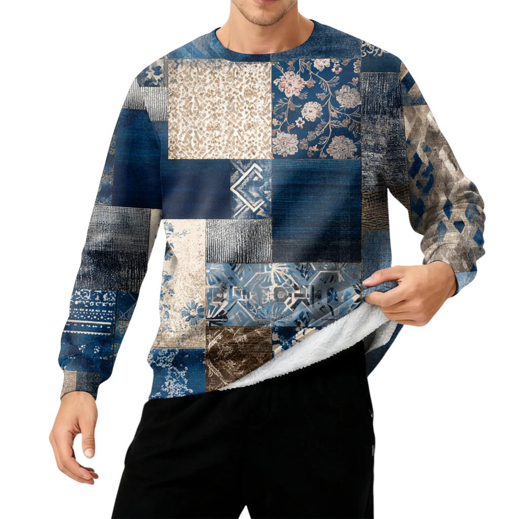 Herren Rundhals Fleecegefüttert Dick Warm Sweatshirt