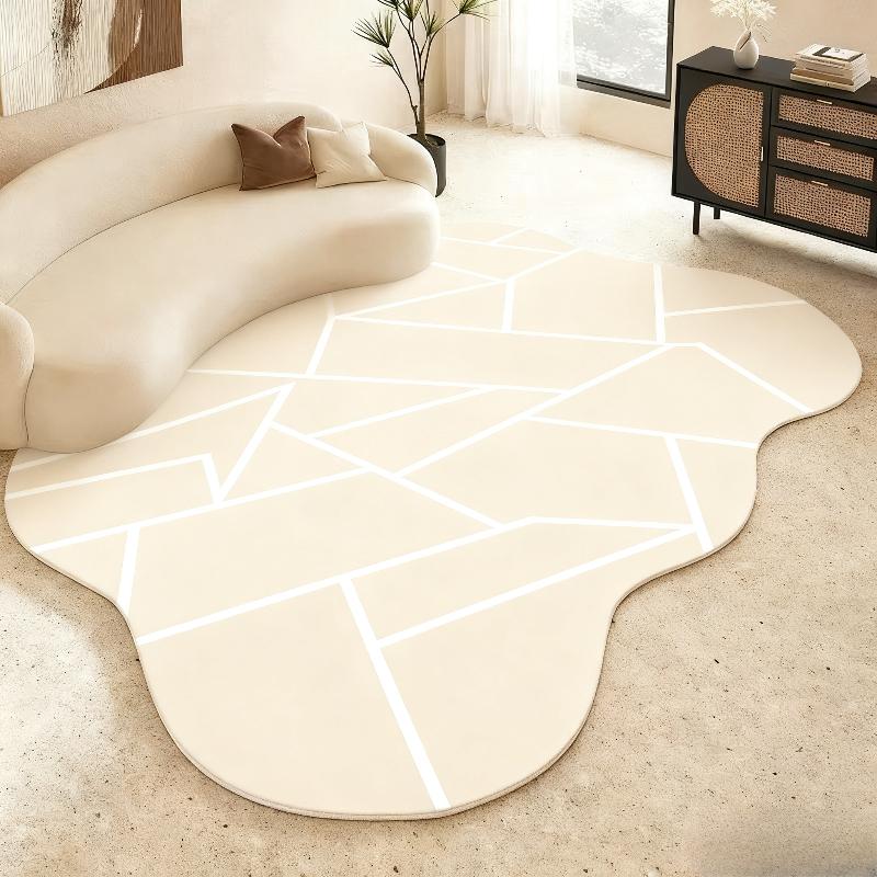 Irregular Shape Bedroom Decor Line Carpet Home Thick Plush Rug Cream Style Carpets for Living Room Fluffy Soft Lounge Floor Mat