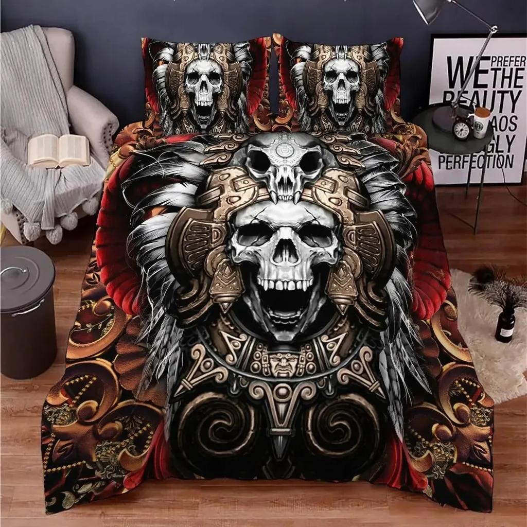 Skull Chevalier Duvet Cover Set King Size Horror Skeleton Bedding Set Day Of The Death Comforter Cover For Boys Men Gifts