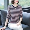 Plus Size Loose-Fit Cotton Striped Long-Sleeve T-Shirt for Middle-Aged & Elderly Women