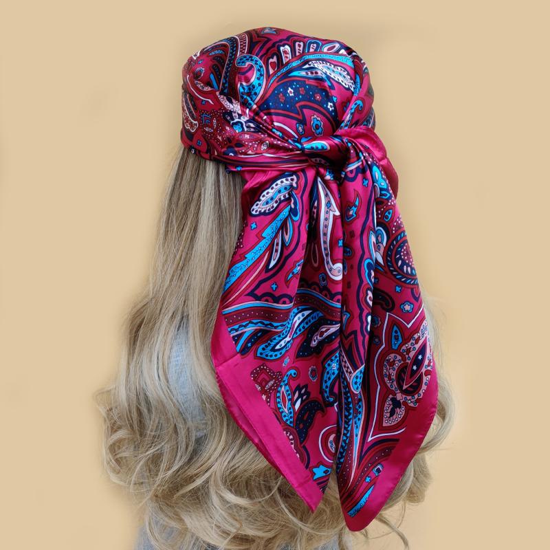 New 90*90cm Retro Brand Women Silk Scarf Bandanna Fashion Bohemian Pattern Square Hijab Lady Wrap Headband foulard muffler