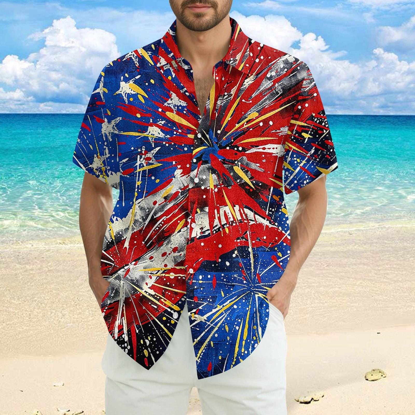 

Чоловіча повсякденна сорочка з коротким рукавом з принтом до Дня Незалежності M червоний