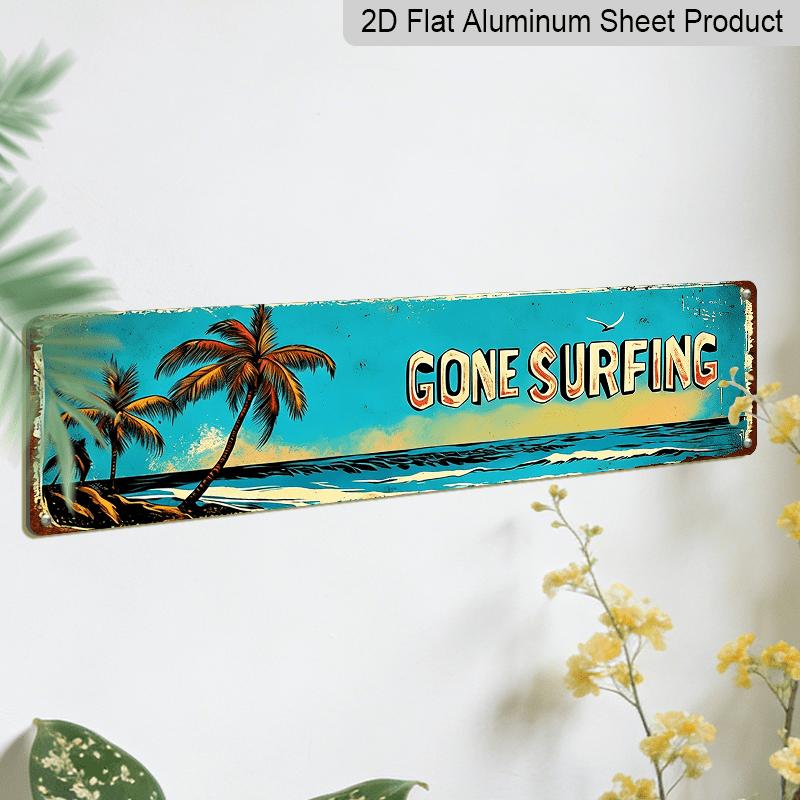 Vintage "Surfing" Metal Sign, 15.7×3.94inch Alumium Decorative Sign, Perfect for Retro Wall Art, Home and Bar Decoration, Versatile for Hanging, No