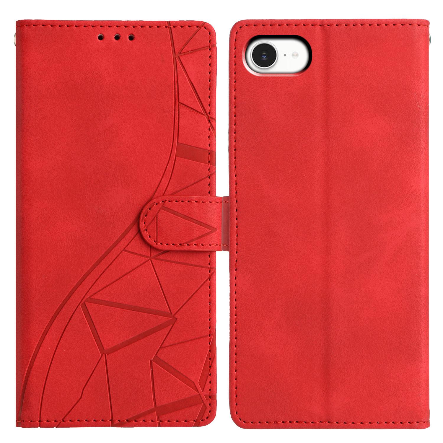 

For iPhone 16e Case Wallet Stand Imprinted Triangle Pattern Leather Phone Flip Cover Red