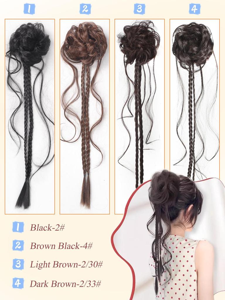 Chinese Style Flower Bud Head Synthetic Hair extension Wigs Natural Fluffy Slightly Curly Twisted Braid Wig Hair Accessories