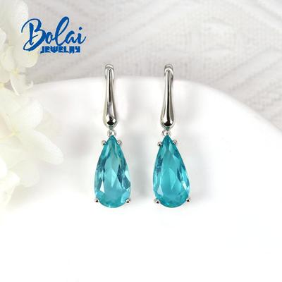 925 Sterlingsilber Lange Klappohrringe Doublette Paraiba Quarz Mode Suche für Frauen Ehefrau in Party Romantisches Geschenk