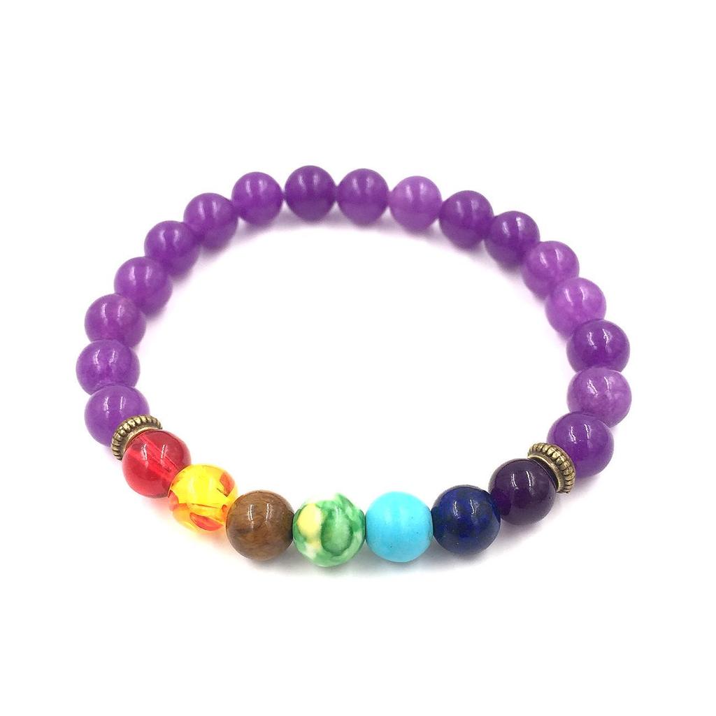 Colorful Agate & Lava Stone Buddhist Prayer Beads Bracelet, 8mm Natural Energy Stones
