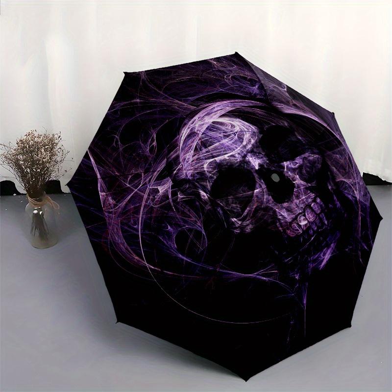 Purple Skull Art Print: Abstract Gothic Design for Umbrella, Portable 3-Fold Umbrella for Men & Women,Christmas Gift ES223