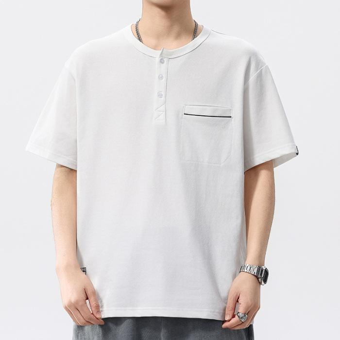 

Футболка мужская с короткими рукавами, пуговицами, круглым вырезом, ретро-отделкой на груди, функционального стиля, с 3-метровой светоотражающей отделкой 4XL белый