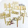 1pc Gold 2026 New Year Cake Topper Xmas Cupcake Topper Christmas New Year Party Cake Decorations