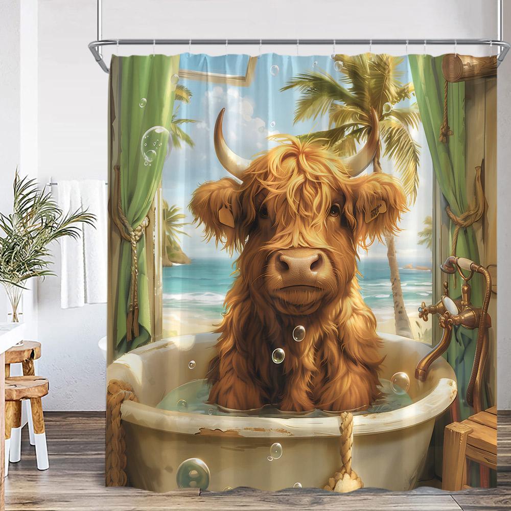 Lustige Badetiere Duschvorhänge Ziege Hochlandkuh Elefant Hund Schwein Badezimmerdekorationen Badetier Badewannenvorhang
