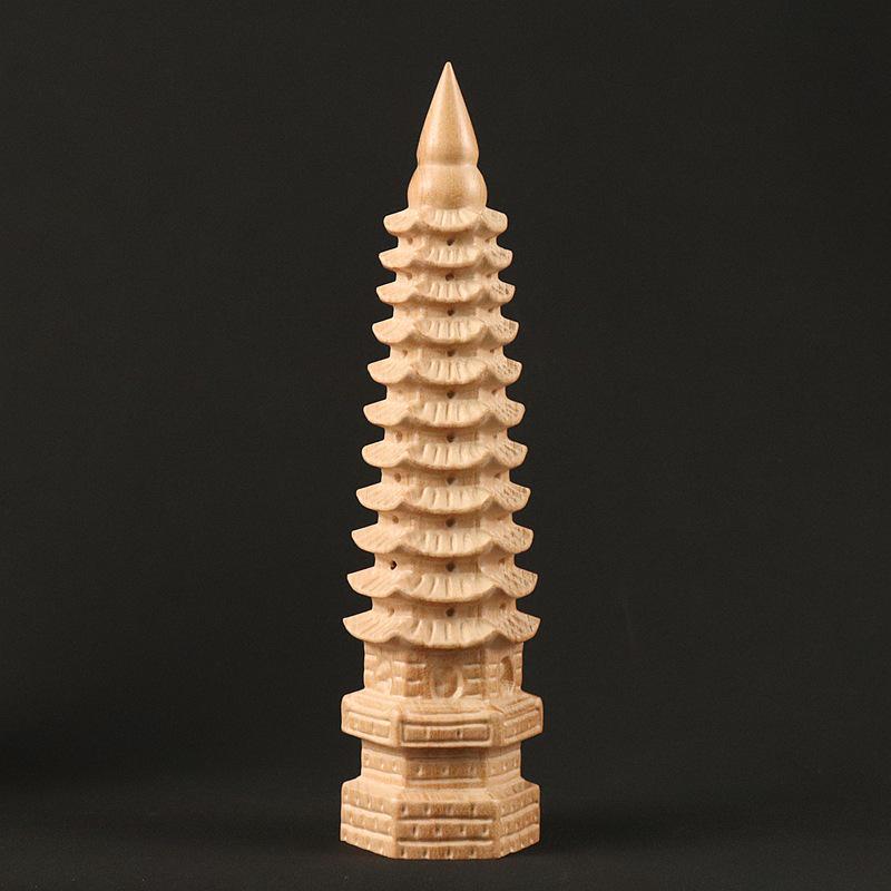 Pagoda di Wenchang in Legno di Pesco Ornamento da Scrivania - Squisito Regalo Culturale