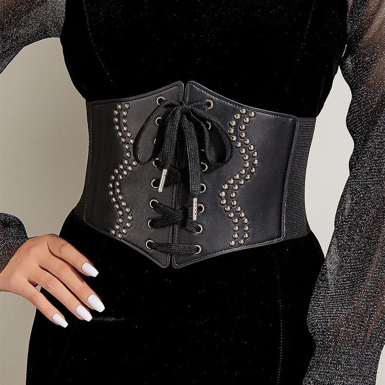 Rivet Fashionable And Strap Design Women Elastic Waistband For Dressing Dress