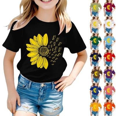 Kindermode Kurzarm Rundhals Floral Bedruckt Lässiges T-Shirt Top