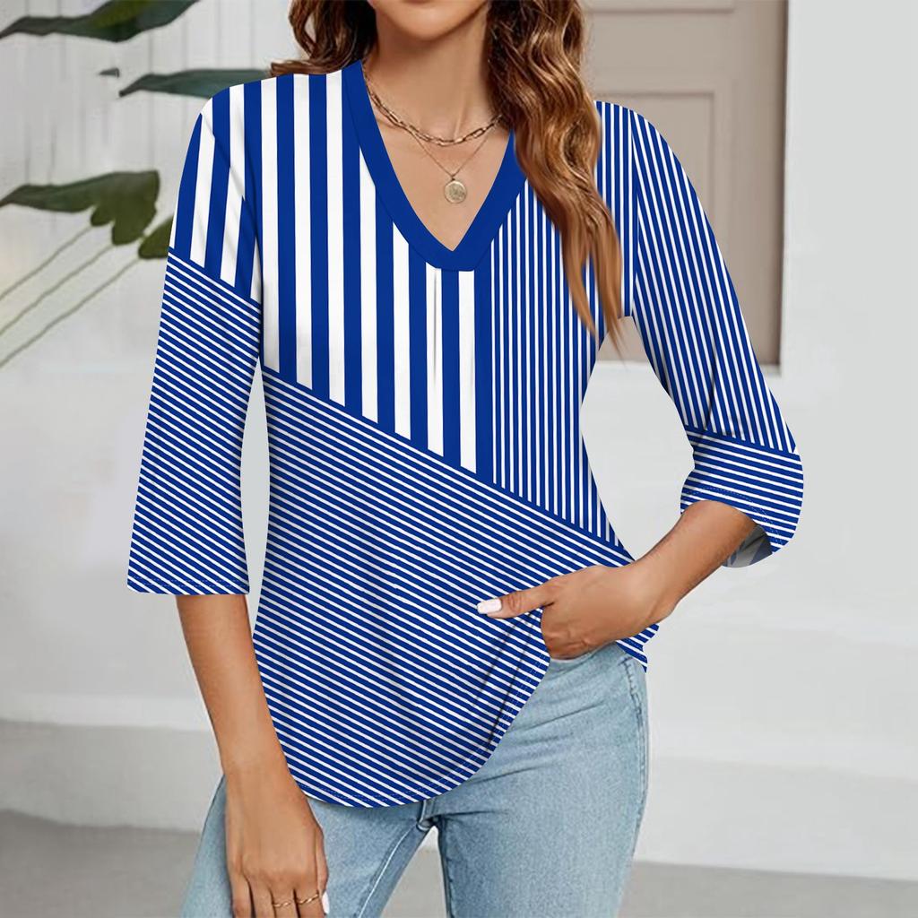 Women's V-neck Gradient Print Three-quarter Sleeve Fashion Top
