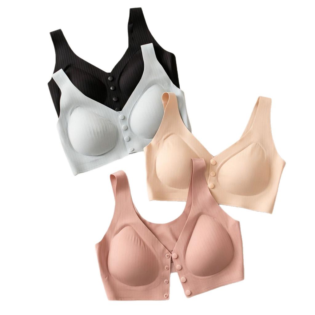 Jelly Bra Mulberry Silk Without Steel Ring Front Opening Buckle Middle-aged and Elderly Traceless Mother Maternity Bra