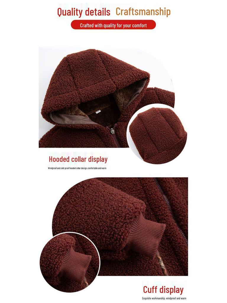 Mom's Winter Lambswool Cotton Jacket with Fleece for Middle-Aged and Elderly