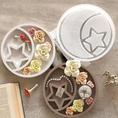 Round Star Moon Tray Dish Storage Box Ornament Silicone Mold DIY Aromatherapy Gypsum Ceramic Mold