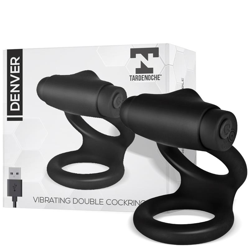 Denver Double Ring with Bullet Vibrator USB Silicone Black
