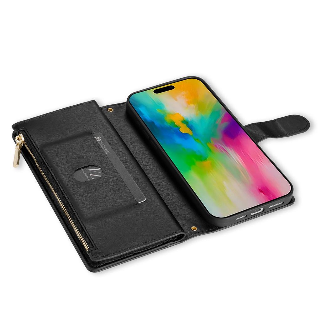 For iPhone 17 Air Case Rhombus Stitching Leather Wallet Phone Cover with Long/Short Strap