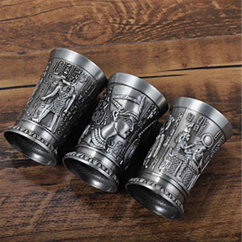 Retro Metal Cup Bronze Wine Glass 3D Relief Liquor Spirits Small Goblet Household Small Size Personality Cocktail Cup Home Decor