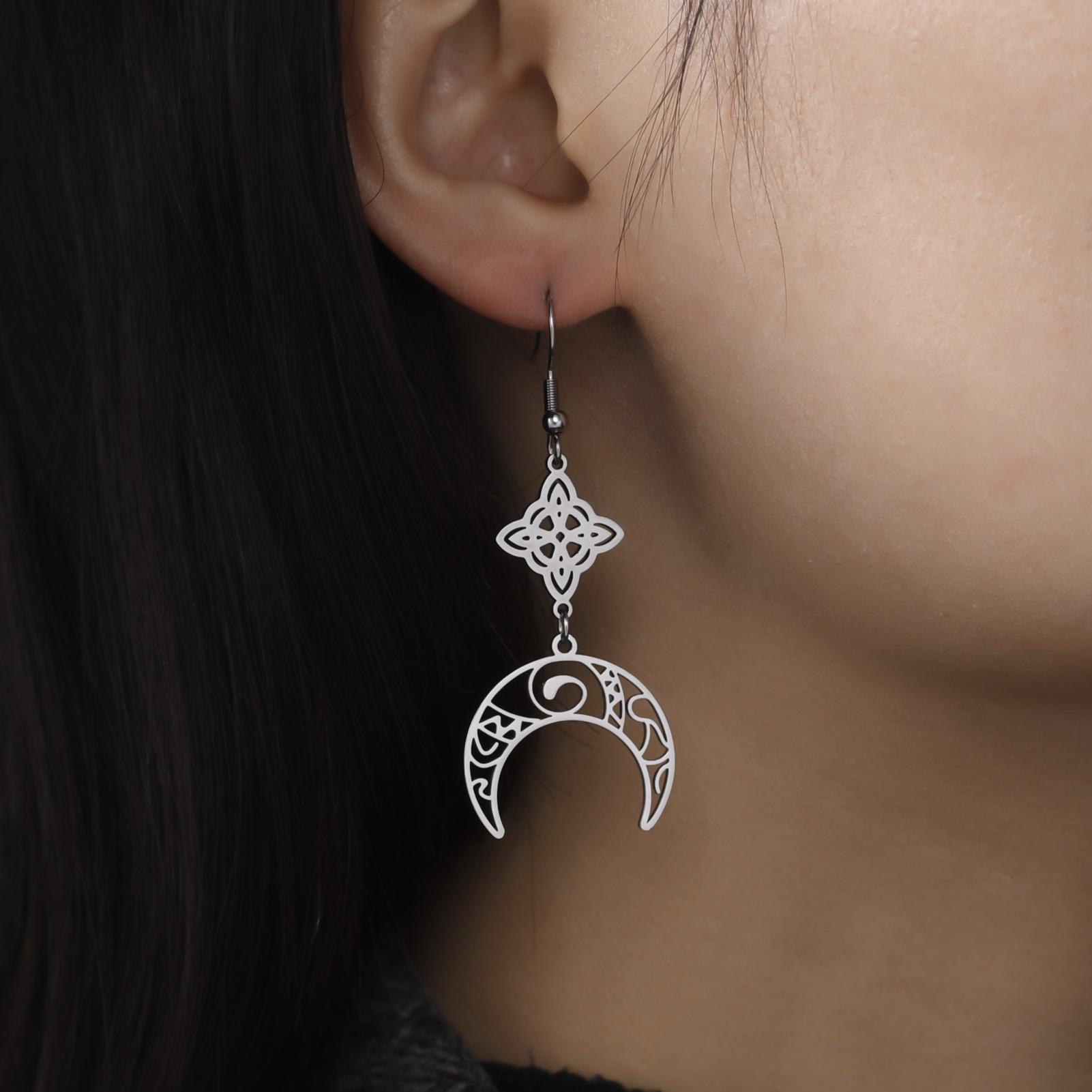 

LIKGREAT Witch Knot Moon Drop Dangle Earrings for Women Girls Stainless Steel Celtic Crescent Pendant Jewelry Valentine s Gift
