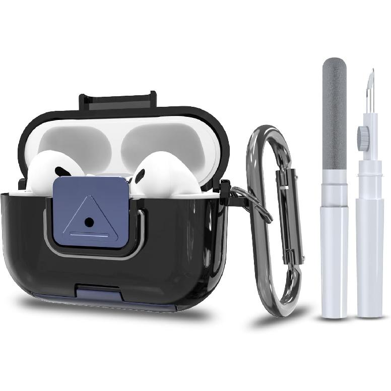 for AirPods Pro 2nd/1st Generation Protective Case with Secure Lock Clip,Shockproof Full Protection Phone Stand Design TPU Case with Carabiner&Clean