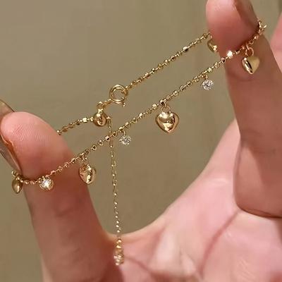 Fashionable Gold and Silver Color Chain Heart Pendant Bracelet, Suitable for Women's Daily Wear, Holiday Jewelry Gifts