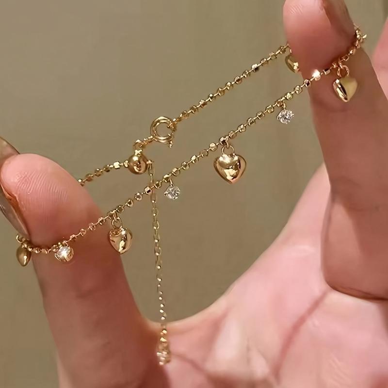 Модный Браслет с Подвеской-Сердцем на Золотой и Серебряной Цепочке, Подходит для Повседневной Носки Женщинами, Праздничные Ювелирные Подарки