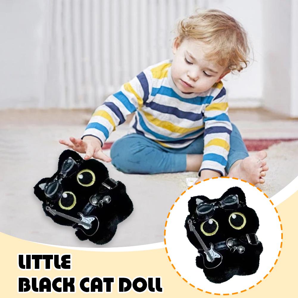 Cm 15 Keychain Rock Music Black Cat Plush Toy Guitar Cute Punk Style Doll Schoolbag Pendant For Friends Birthday Gift