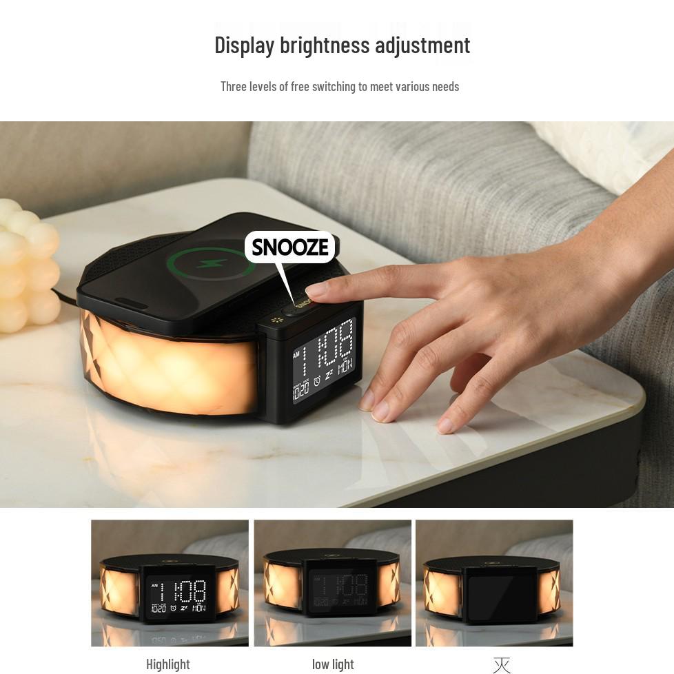 Multifunctional Wireless Charging Bedside Lamp with Perpetual Calendar, LED Night Light, Alarm Clock, and Color Atmosphere Lighting