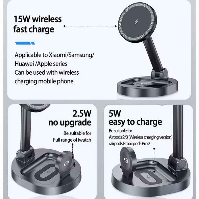 3 In 1 Foldable Travel Wireless Charger Stand For Magsafe iPhone 12-16 Pro Max Apple Watch 8 7 Airpods Pro Fast Charging Station
