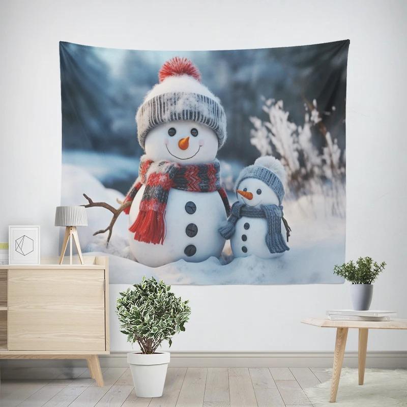 Christmas New Year Cute Snowman Pattern Living Room Bedroom Decoration Tapestry
