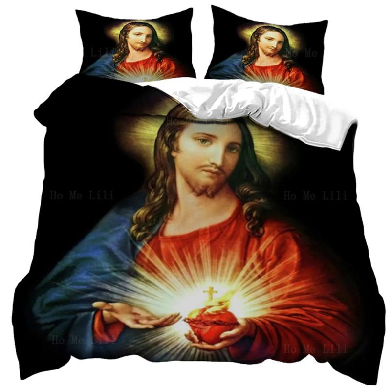 3D Jesus Duvet Cover Christian Sacred Jesus Bedding Collection Suitable For Christian Jesus Bedding God Bless You Room Decor Women Men 135x200cm 2pcs