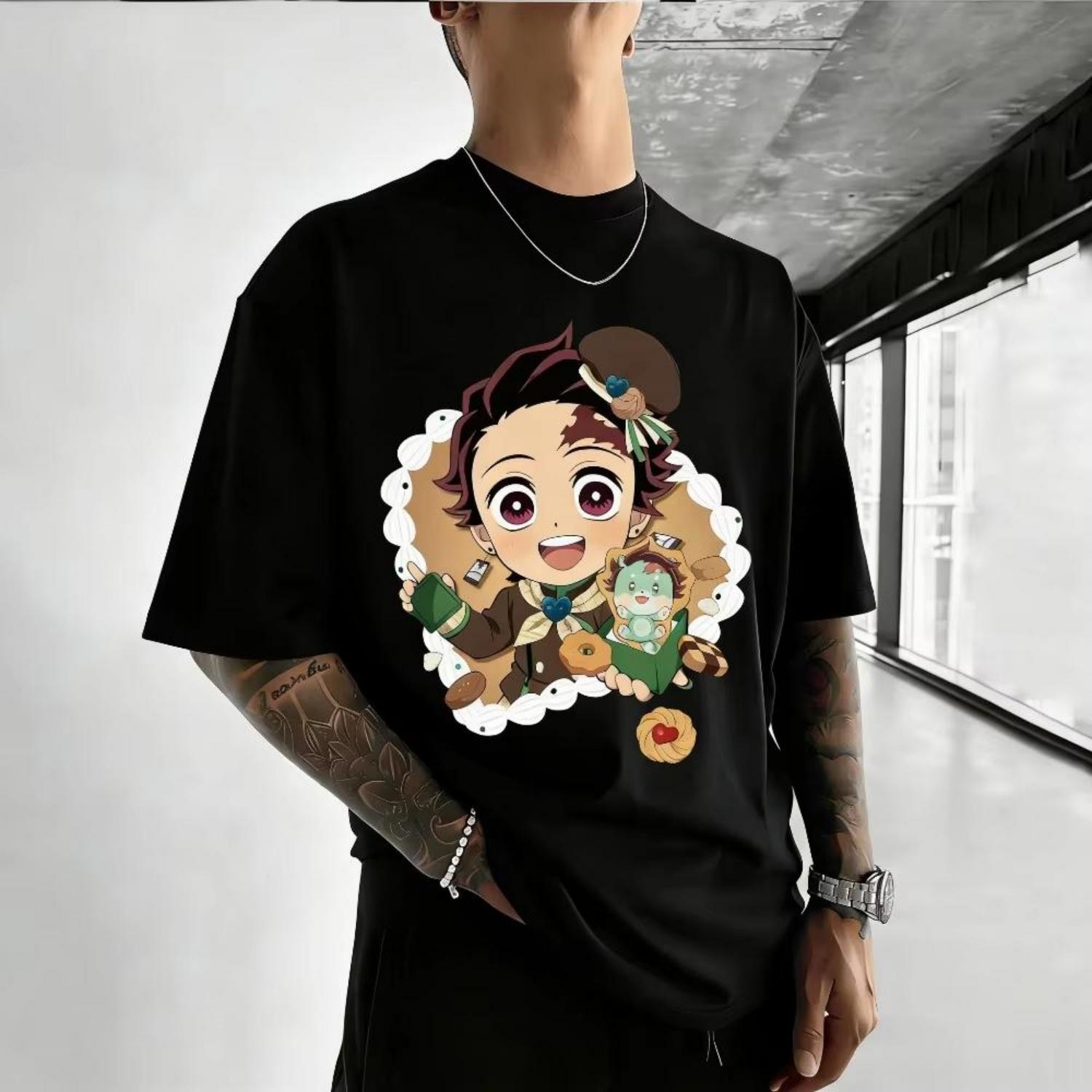 

Unisex Pure Cotton Tshirt Demon Slayer Jirosuke Kamijou Summer 2026 Harajuku Style Anime Print Loose ShortSleeved Shirt S