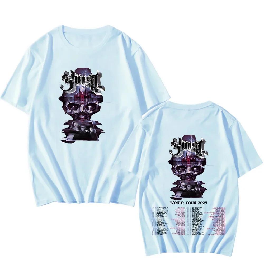 Ghost Band Welttournee 2025 T-Shirts Vintage Beidseitig Baumwoll-T-Shirt Gothic Rock Metal T-Shirt Mode Damen Herren Lässige Rundhals-Tops