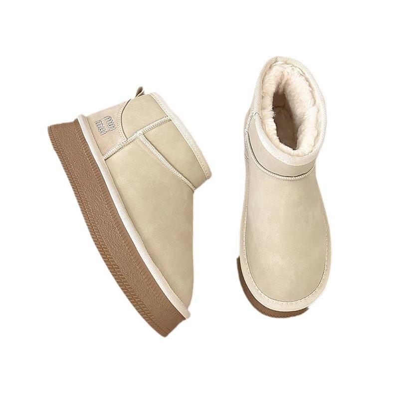 Snow boots women's 2025 winter new fur integrated thermal cotton shoes thick-soled non-slip bread shoes lace-up short boots