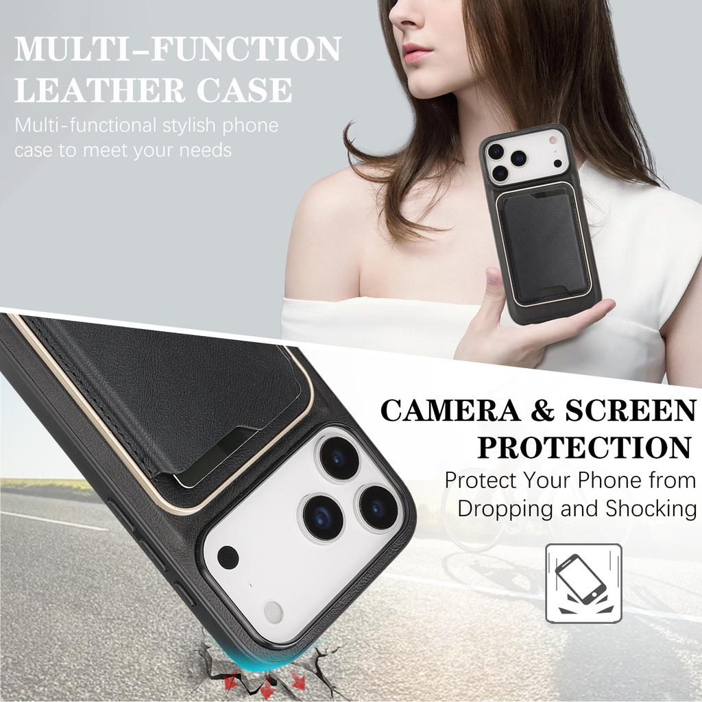 For iPhone 17 Pro Case Compatible with MagSafe Ultra Thin Card Holder PU Leather Coated TPU Cover