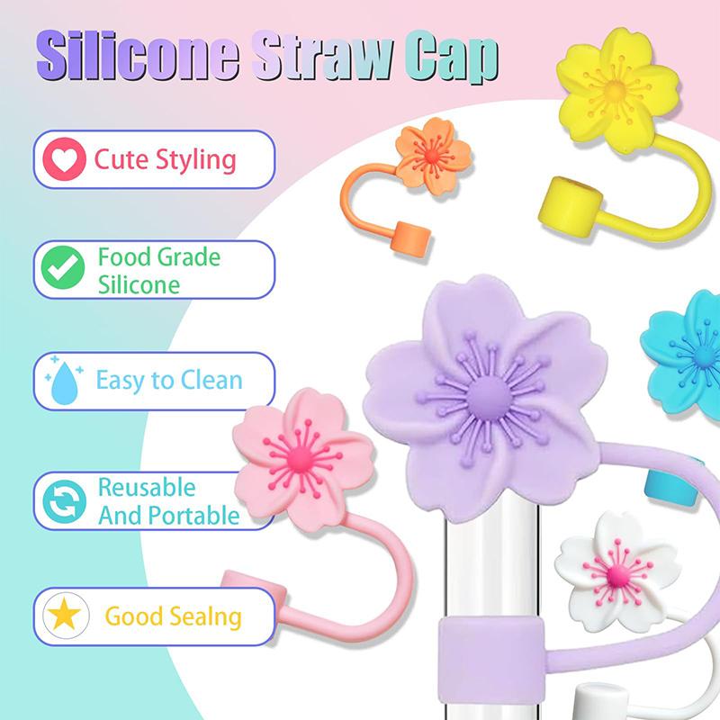 Flower Straw Cover Caps Silicone Straw Tips Lid 10Mm Reusable Dust-Proof Straw Topper For Stanleys Cup Party Decor