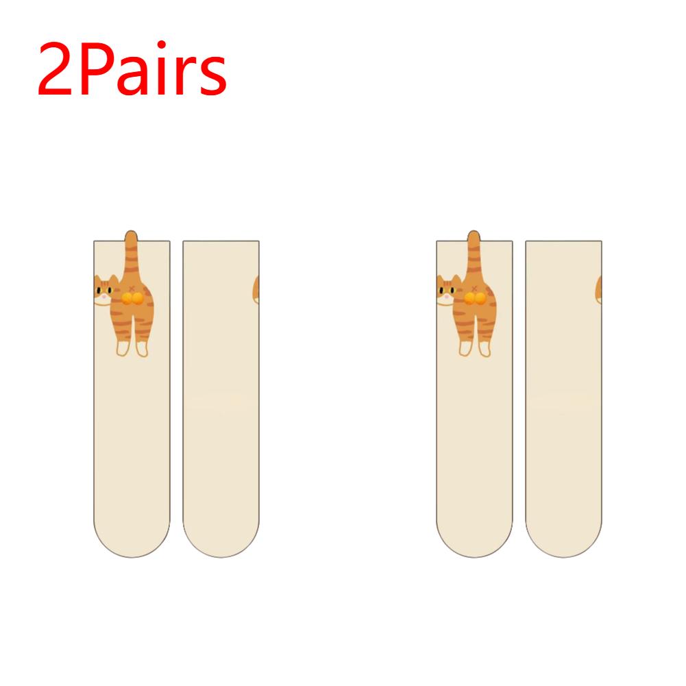 1/2 Paar Cartoon-Katzen-Socken Japanische Mittelschaft-Socken Atmungsaktive Weiche Baumwolle Schlafsocken Damen Sommer Außensocken Neuartiges Geschenk