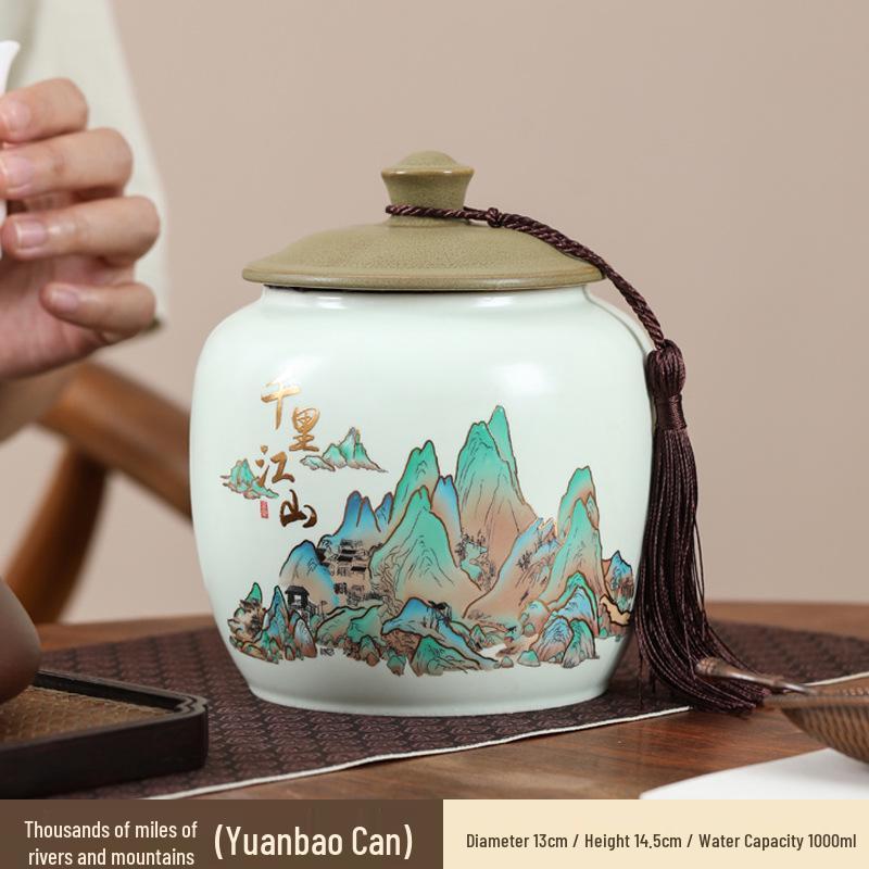 Large Ceramic Tea Storage Canister for Red, Green, Longjing, Biluochun, and Pu'er Tea - Half Jin Capacity