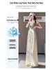 Women's Summer Acetate Satin Wide-Leg High-Waisted Pants with Tie-Up and Drape Design