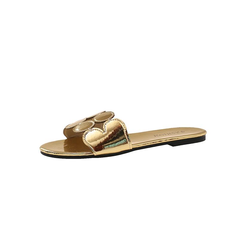 

Flat Bottom Flip Flop Summer New Round Head Open Toe Cutout Breathable Soft Bottom Non-slip Wear-resistant Cool Mopping 43 золотой