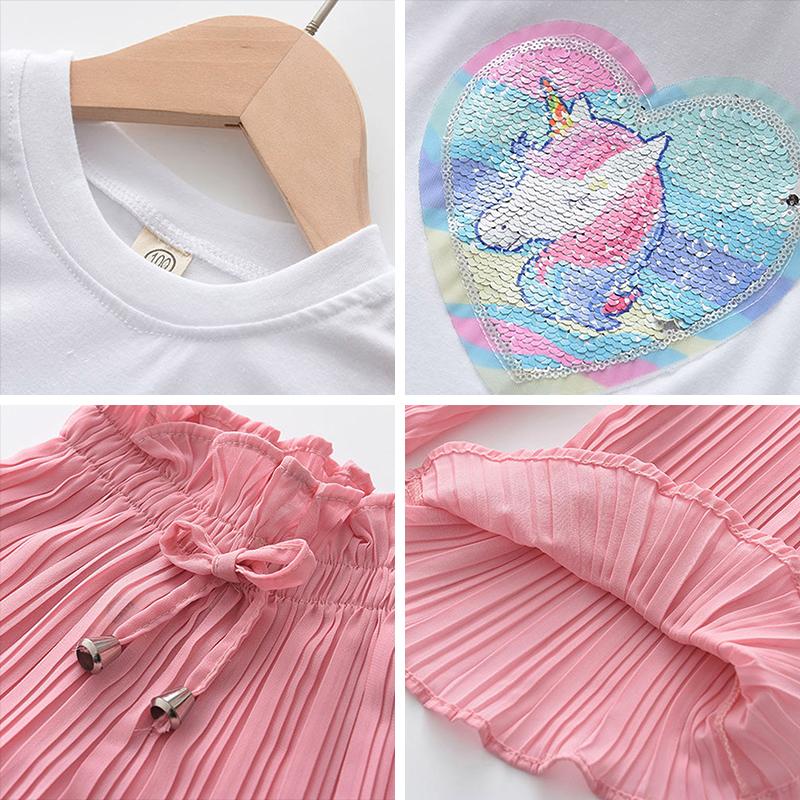 Bear Leader Girls Clothing Sets 2023 Brand Girls Clothes Kids Clothing Sets Unicorn Sequins Chiffon Children Clothing 2Pcs Suits