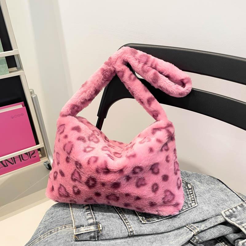 Herbst und Winter neue Mao Mao Tasche Retro Leopardenmuster Damentasche lässige Mode Schultertasche große Kapazität Umhängetasche Plüschtasche
