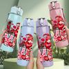 1PC Red Rose Heart Wine Bottle Collage Graphic,750ml Color Plastic Sports Water Bottle,Leakproof Flip Straw Lid,Suitable for Sports Office Home Use
