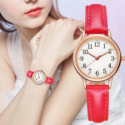 Minimalist Women Quartz Watch Ladies Faux Leather Band Watch Large Arabic Numerals Analog Wristwatch for Daily Work School Dating