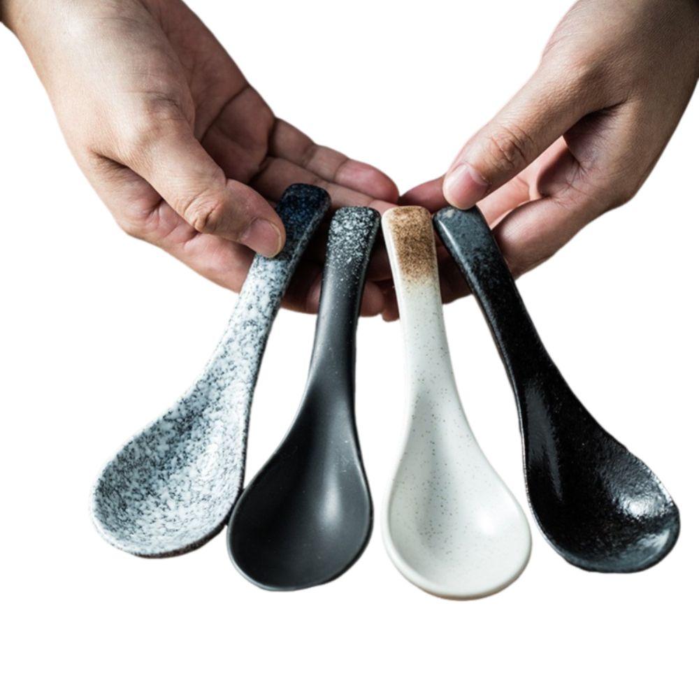 Retro 14CM Ceramic Soup Spoon Kiln Change Japanese-style Kitchen Teaspoon Microwavable Thickened Tableware Home